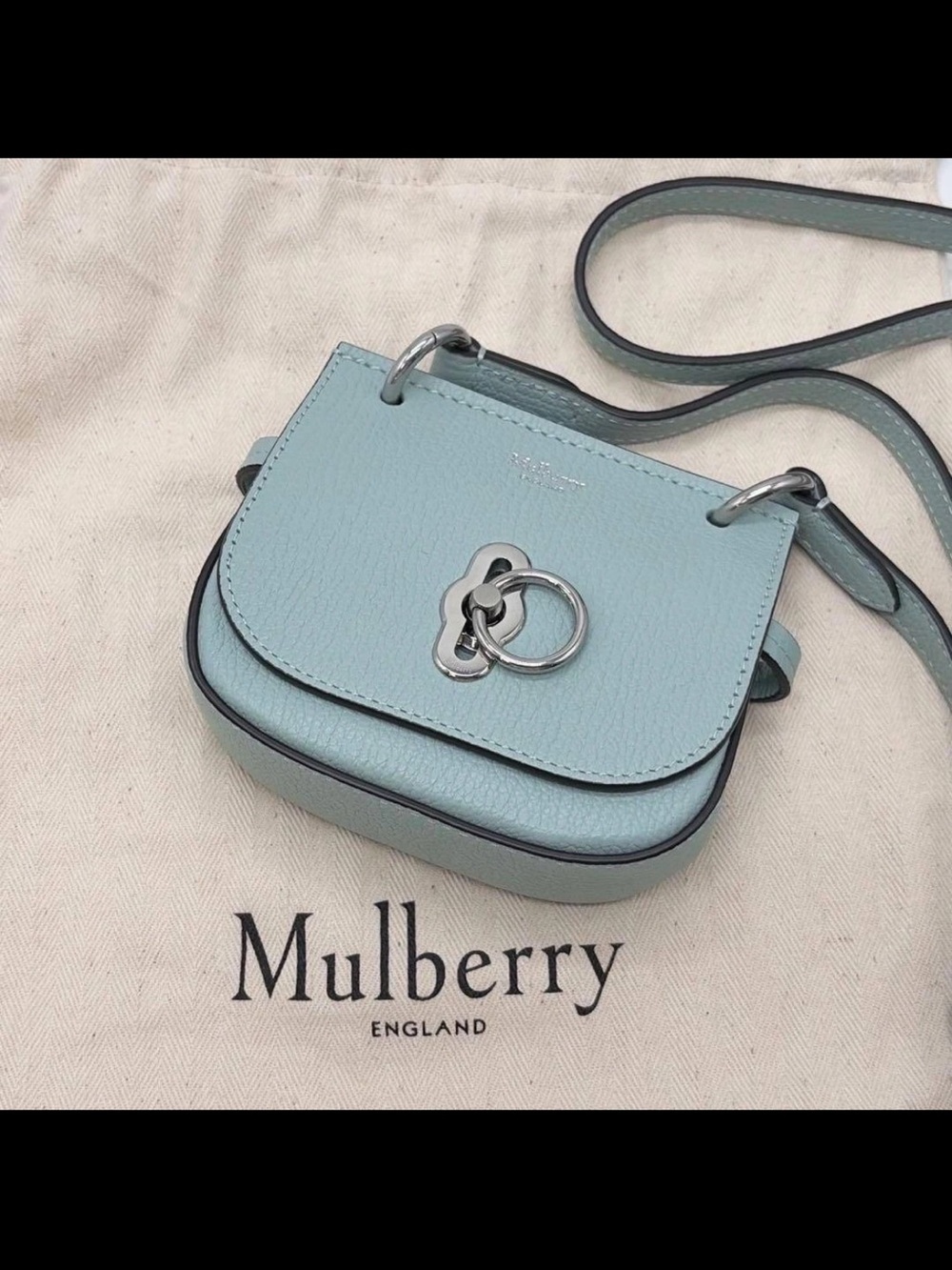 Mulberry Small Light Blue Leather Crossbody with Signature Ring